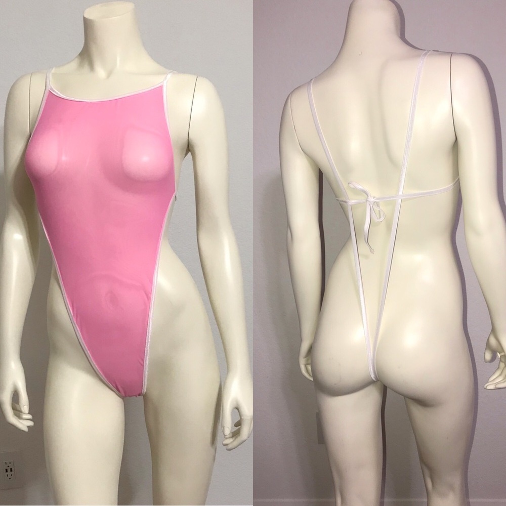 Pink mesh monokini GString back - Picture 3 of 3